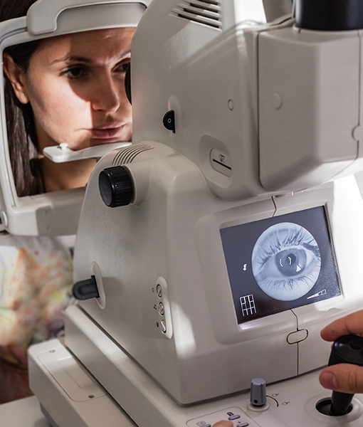 Lady having retinal images taken